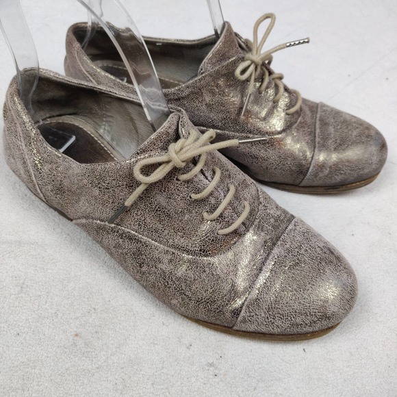 All Saints Shoes - AllSaints Oxfords Size 8 (38) Spitalfields Metallic Gold Lace Up Leather Flats